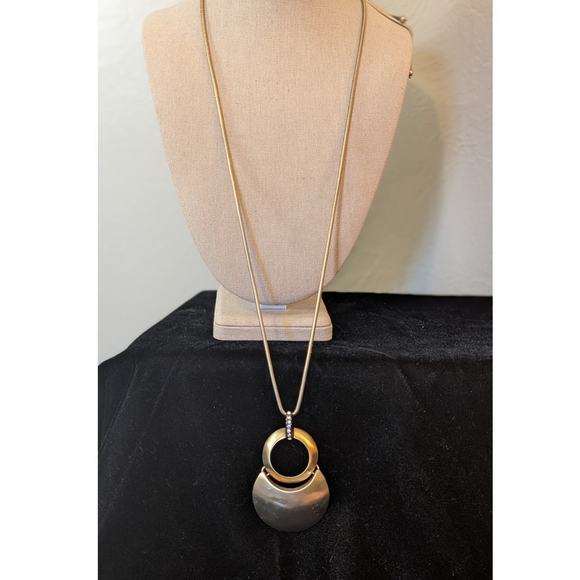 Satin Finish Gold Tone Geometric Pendant Adjustable Snake Chain Necklace - Picture 1 of 7